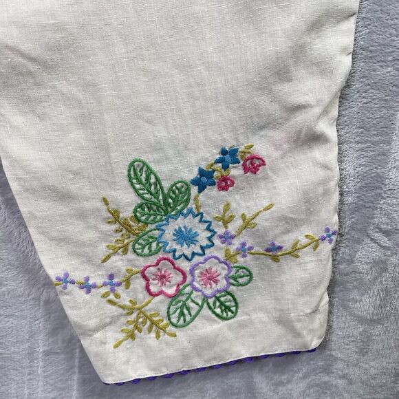 Mark, Fore & Strike Linen Pants Women's 12 Cream Embroidered Hems Floral Spring - Picture 14 of 16